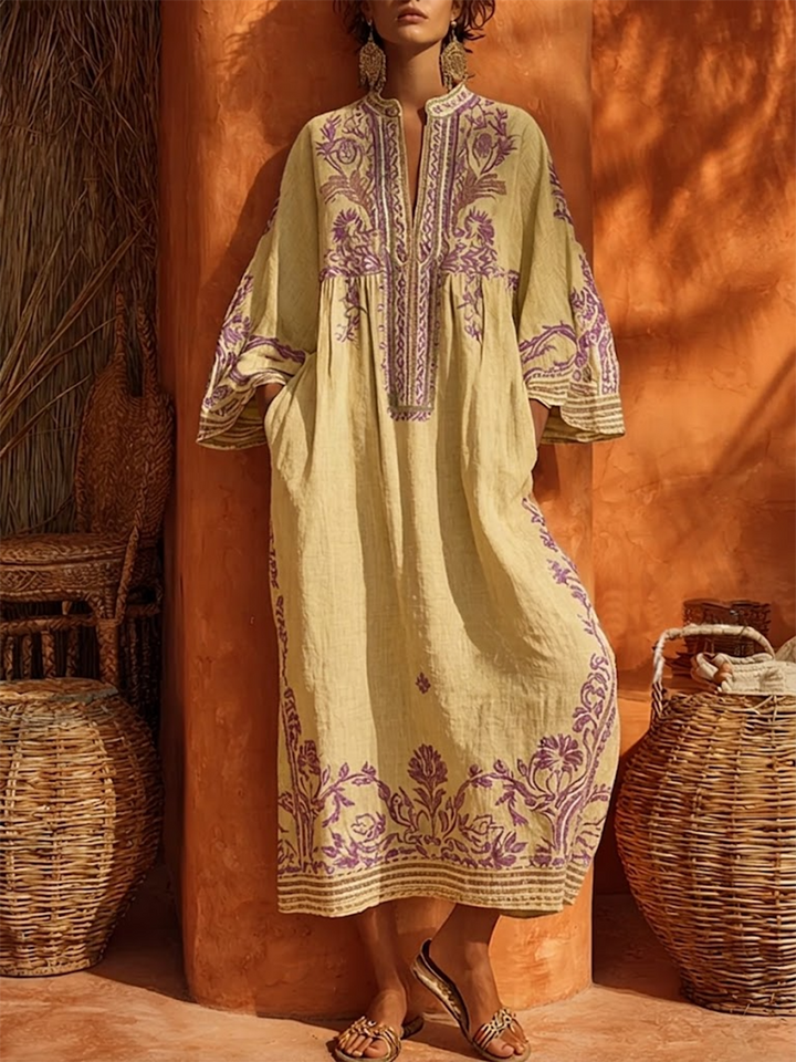Sariana - Robe Bohème Brodée à Encolure en V