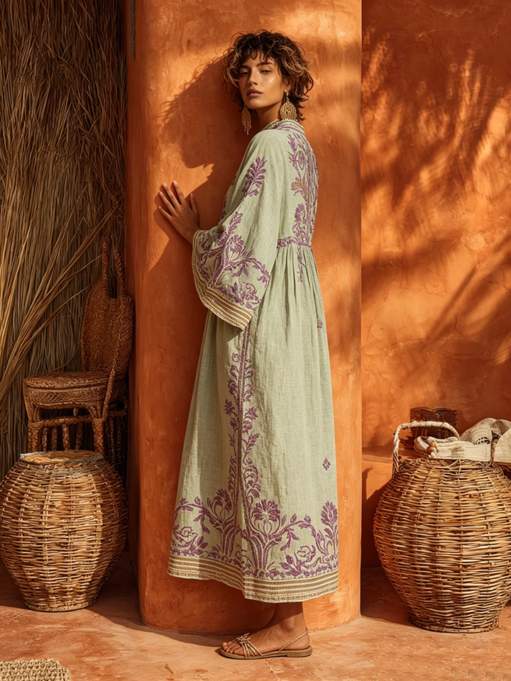 Sariana - Robe Bohème Brodée à Encolure en V