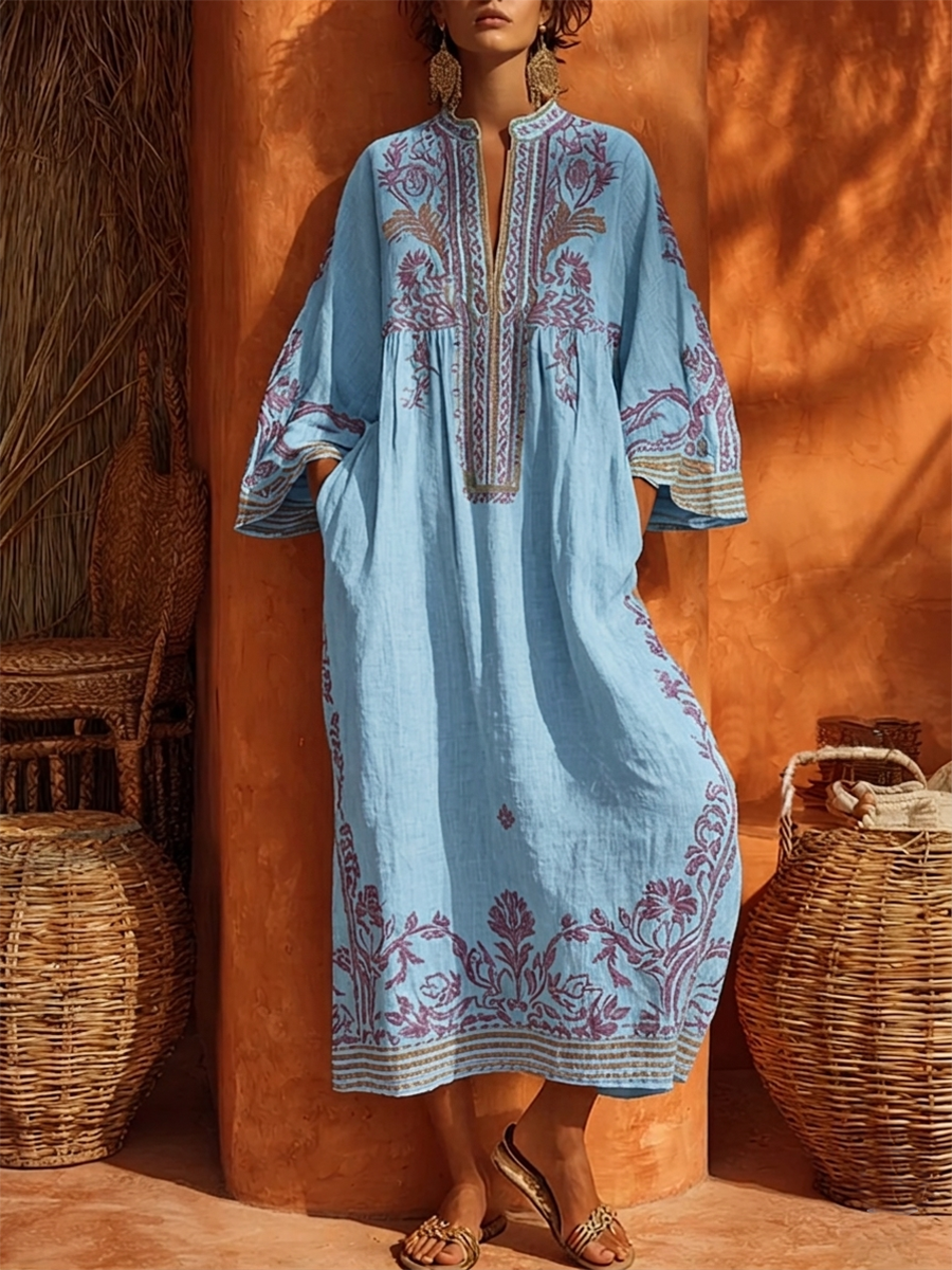 Sariana - Robe Bohème Brodée à Encolure en V