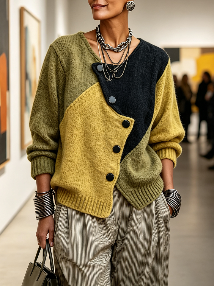 Lizana - Pull en Maille Asymétrique À Blocs De Couleur