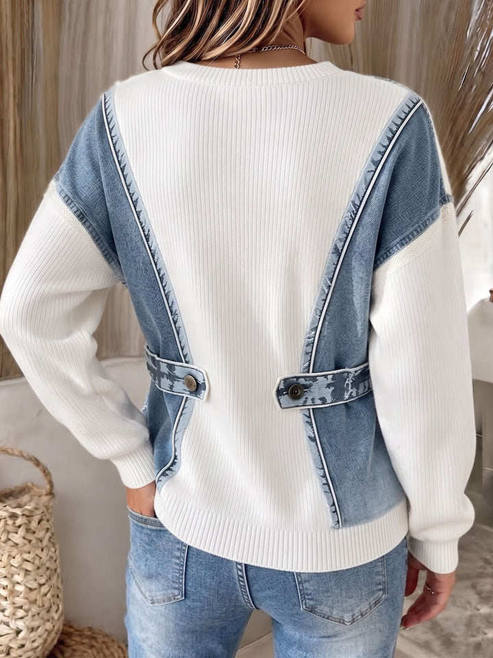 Benija - Pull Décontracté en Maille Imprimé Denim 3d