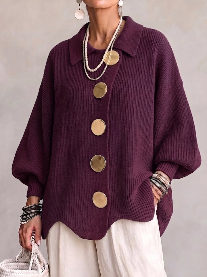 Shiryl - Long Sleeve Collared Button Up Knit Cardigan