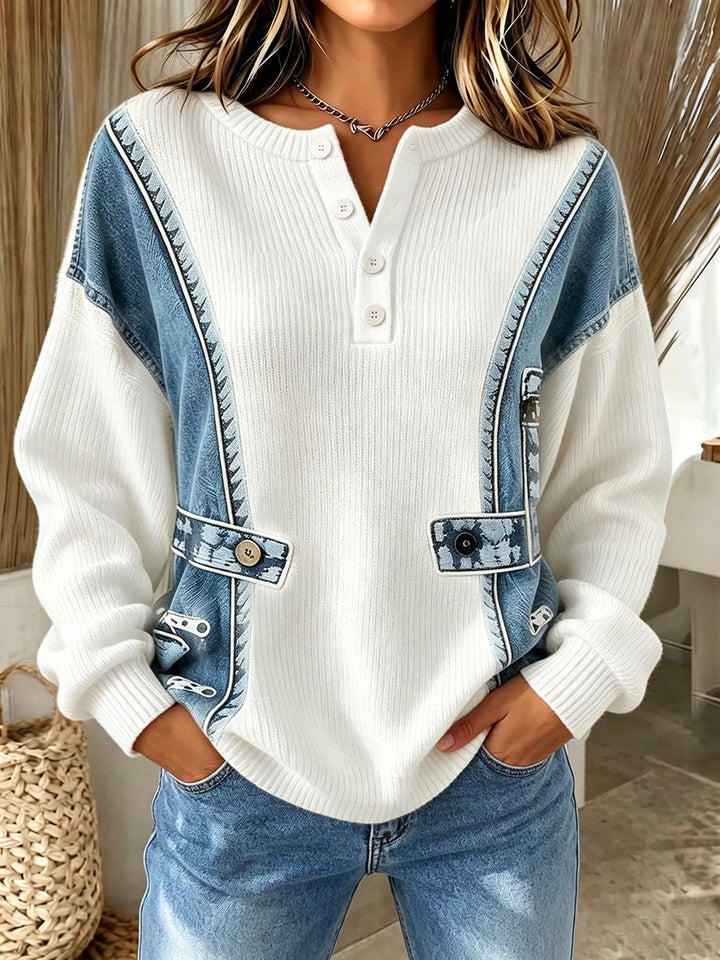 Benija - Pull Décontracté en Maille Imprimé Denim 3d