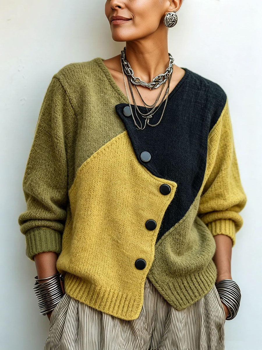 Lizana - Pull en Maille Asymétrique À Blocs De Couleur