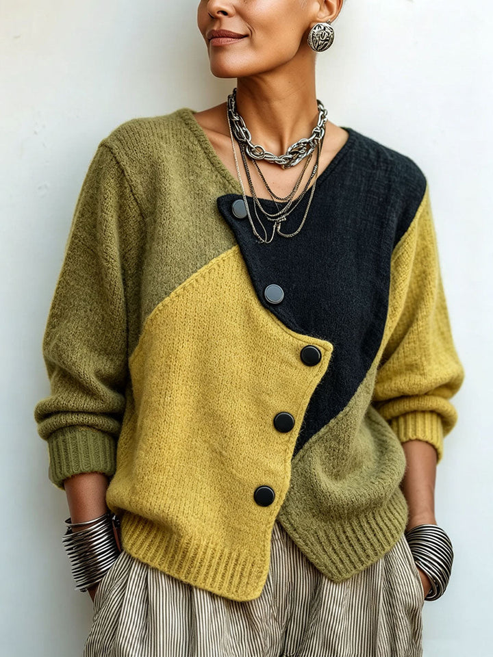 Lizana - Pull en Maille Asymétrique À Blocs De Couleur