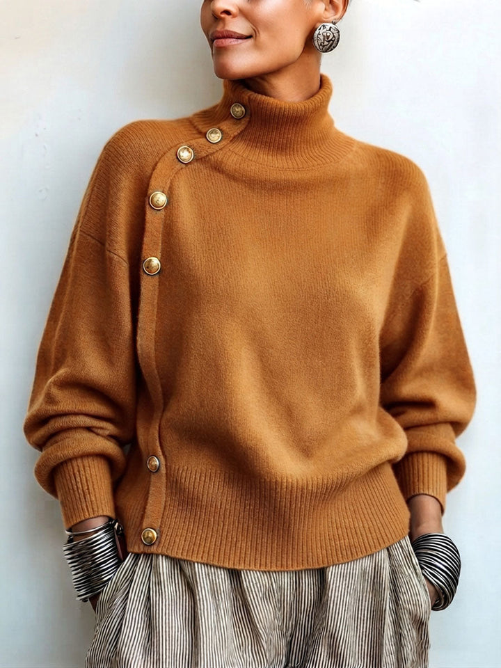 Lylian - Pull à Col Roulé à Manches Longues et Bordure Boutonnée