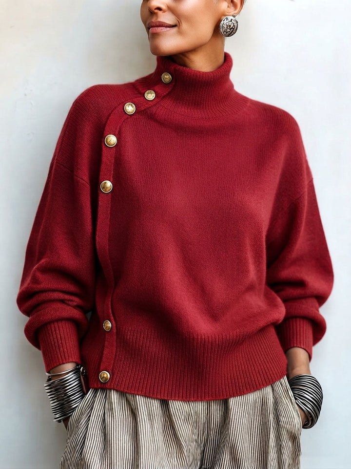Lylian - Pull à Col Roulé à Manches Longues et Bordure Boutonnée