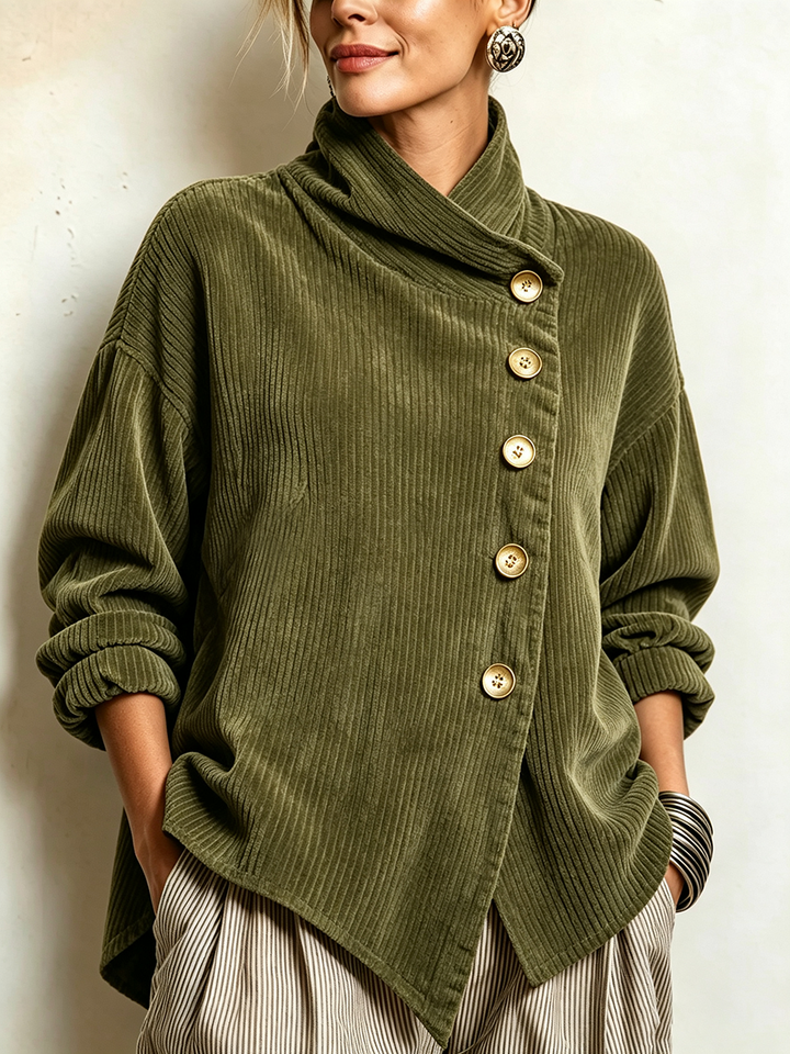 Moniza - Pull Asymétrique en Velours Côtelé À Boutons