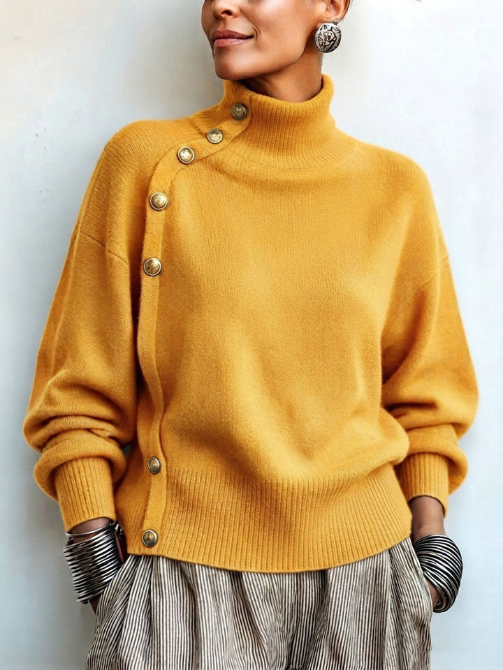 Lylian - Pull à Col Roulé à Manches Longues et Bordure Boutonnée