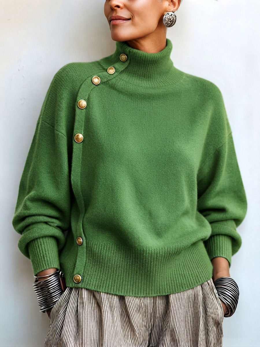 Lylian - Pull à Col Roulé à Manches Longues et Bordure Boutonnée