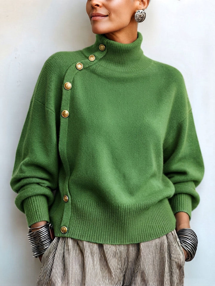 Lylian - Pull à Col Roulé à Manches Longues et Bordure Boutonnée