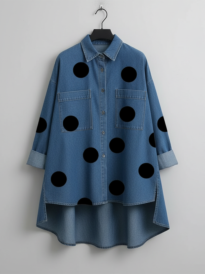 Shayner - Chemise en Jean à Manches Longues à Pois et Boutons