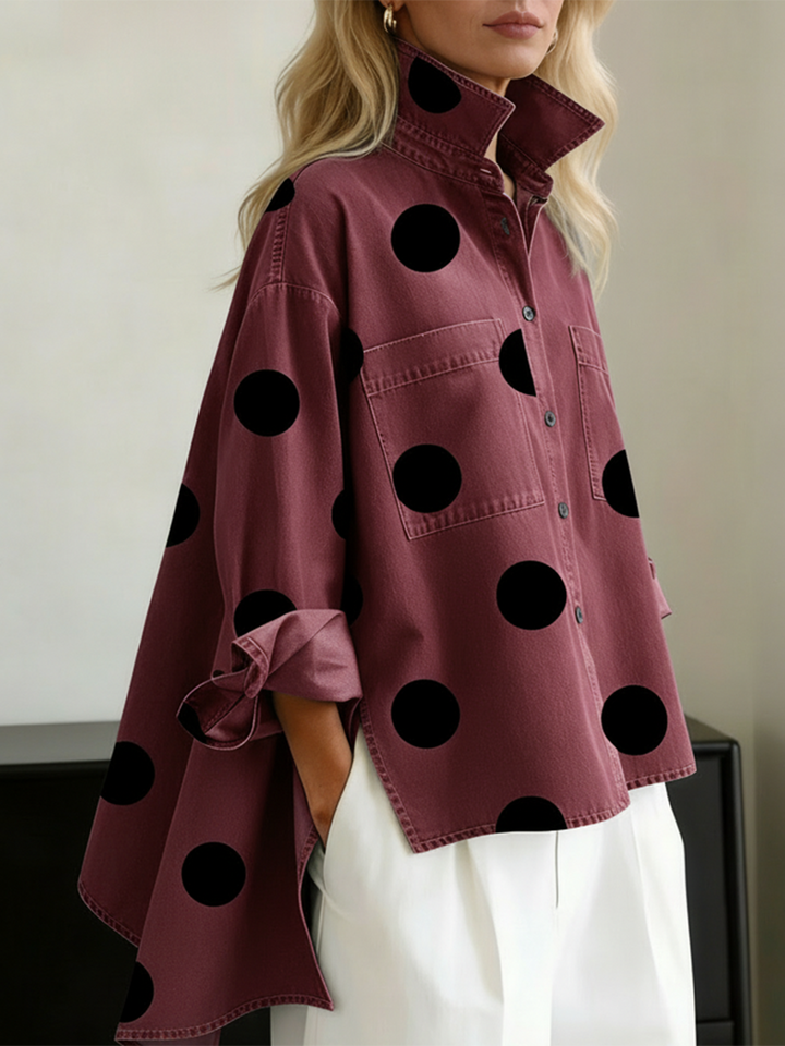 Shayner - Chemise en Jean à Manches Longues à Pois et Boutons