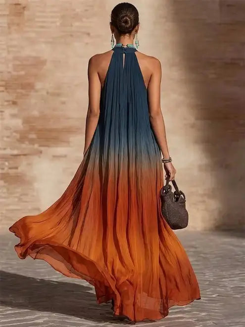 Naeela - Robe Longue à Encolure Dos nu/en V et Efet Ombré
