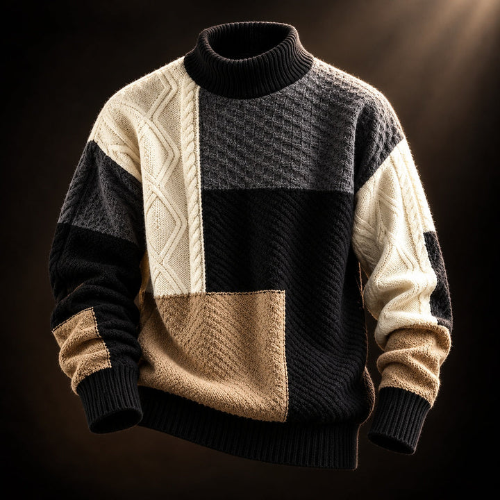Trevon - Pull en Maille Torsadée Patchwork