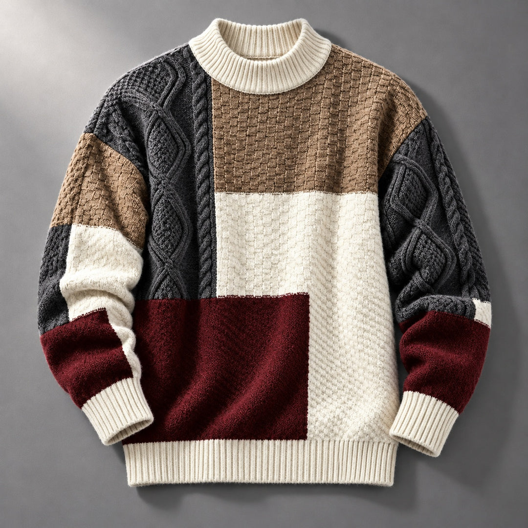Trevon - Pull en Maille Torsadée Patchwork