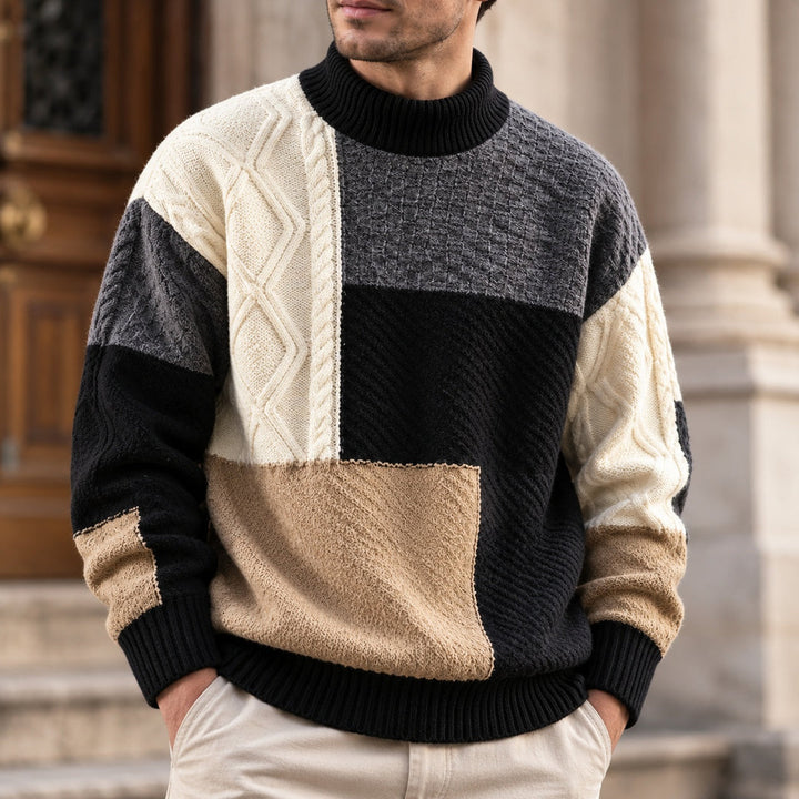 Trevon - Pull en Maille Torsadée Patchwork
