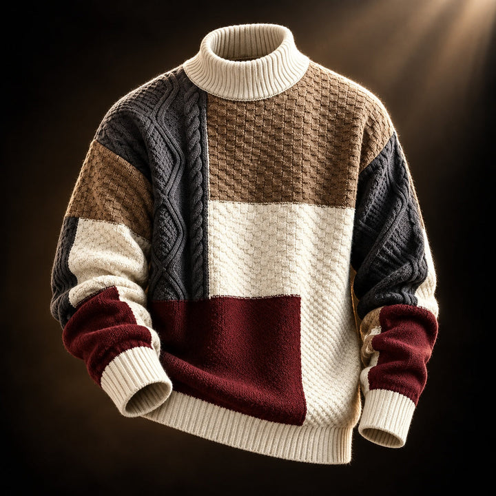 Trevon - Pull en Maille Torsadée Patchwork