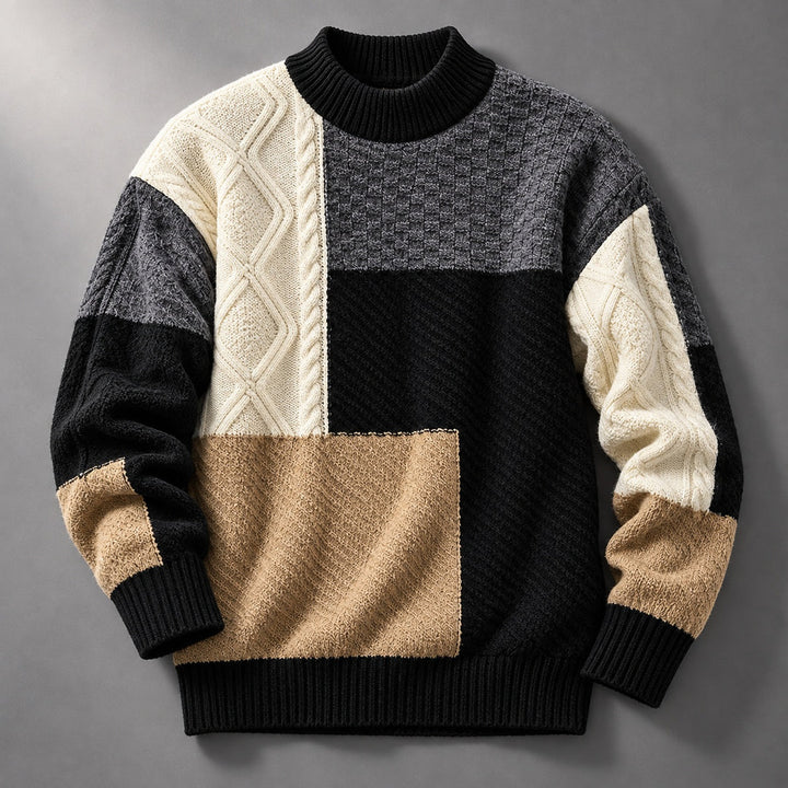 Trevon - Pull en Maille Torsadée Patchwork