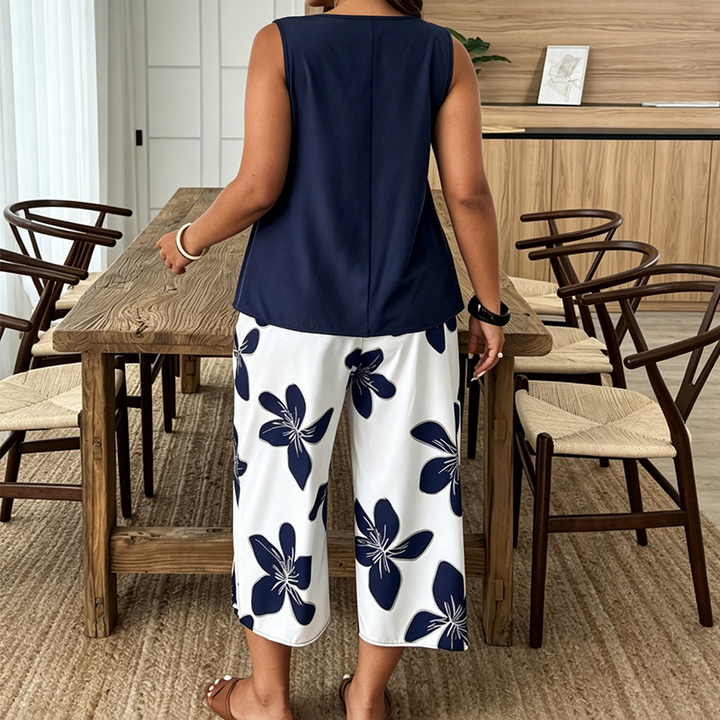 Aniza - Haut Asymétrique et Pantacourt à Motifs Floraux