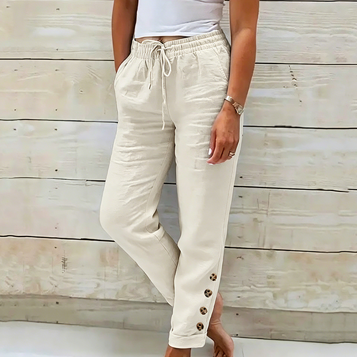 Skylie - Pantalon Élégant À Cordon De Serrage À La Taille Et Bouton