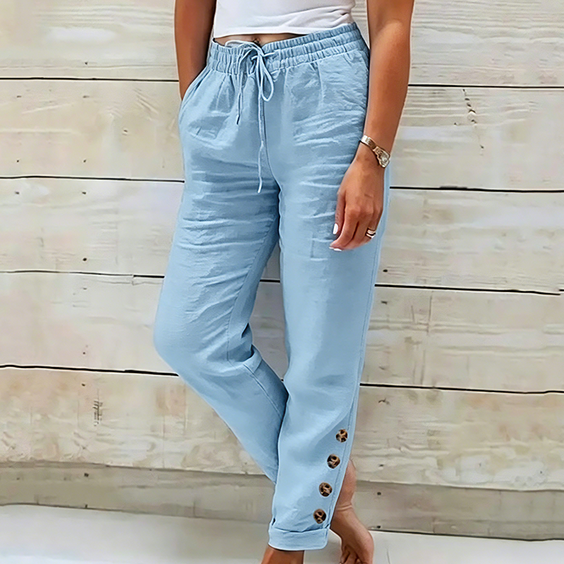 Skylie - Pantalon Élégant À Cordon De Serrage À La Taille Et Bouton