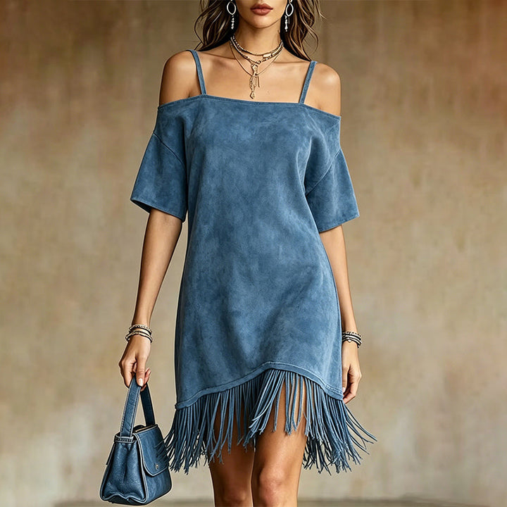 Lewina - Robe à Franges Et Bretelles, épaules Dénudées
