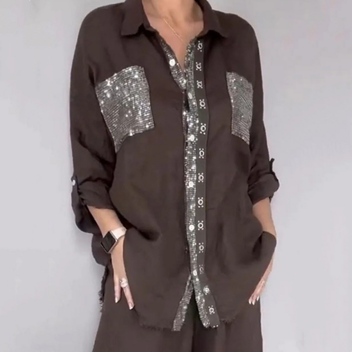 Lizy - Ensemble Chemisier Et Pantalon à Paillettes