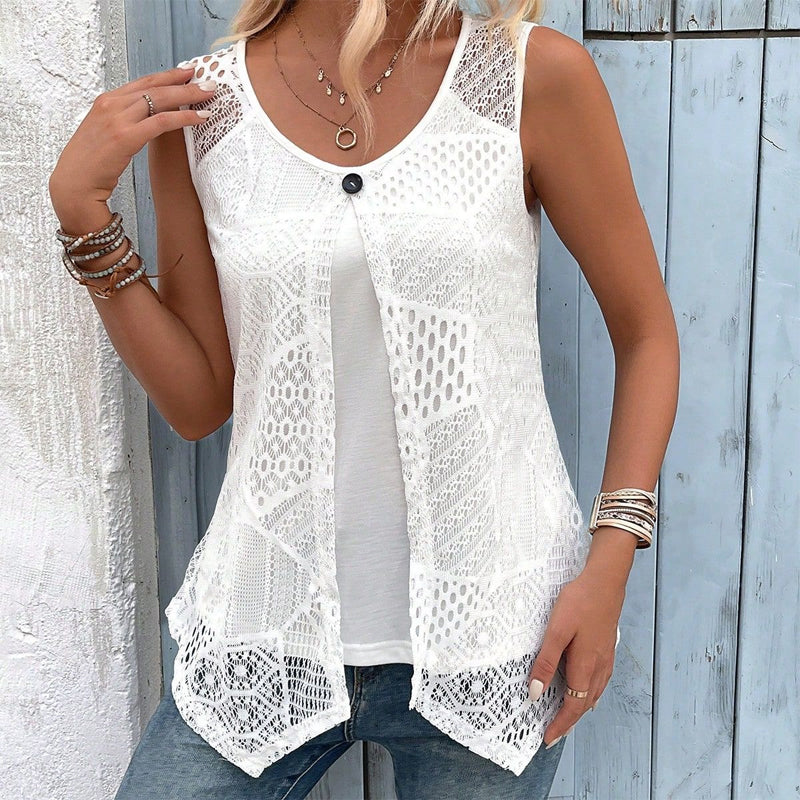 Raima - Cardigan Sans Manches AU Crochet, Ouvert Sur Le Devant