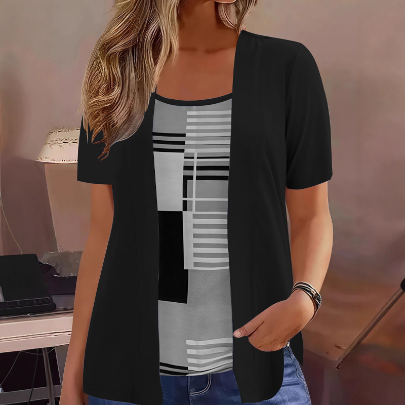 Thaminia - T-shirt À Manches Courtes Superposé Avec Imprimé Géométrique
