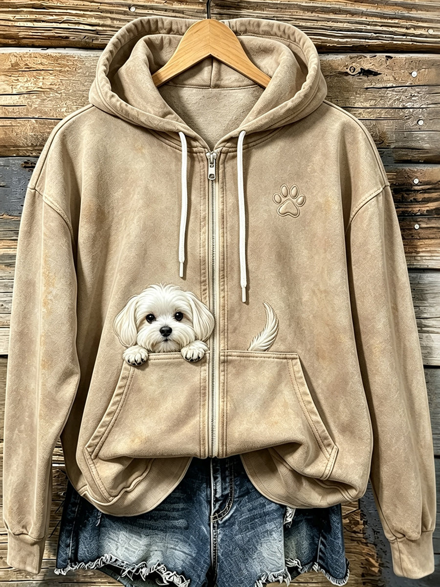 Shelezi - Sweat À Capuche Confortable À Fermeture Éclair Avec Motif De Pattes