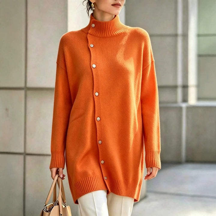 Hiroko - Pull Long en Maille à Col Roulé et Boutons