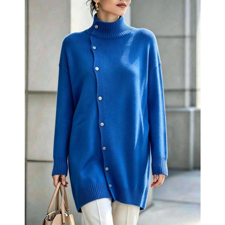 Hiroko - Pull Long en Maille à Col Roulé et Boutons