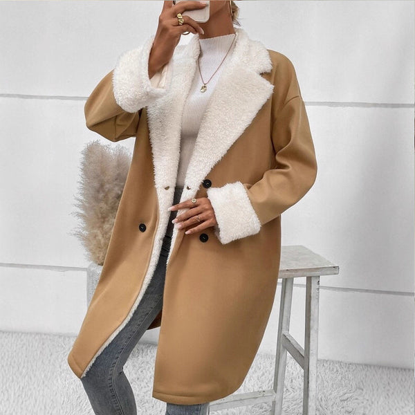 Lenkyna - Manteau Long Avec col et Poignets en Polaire