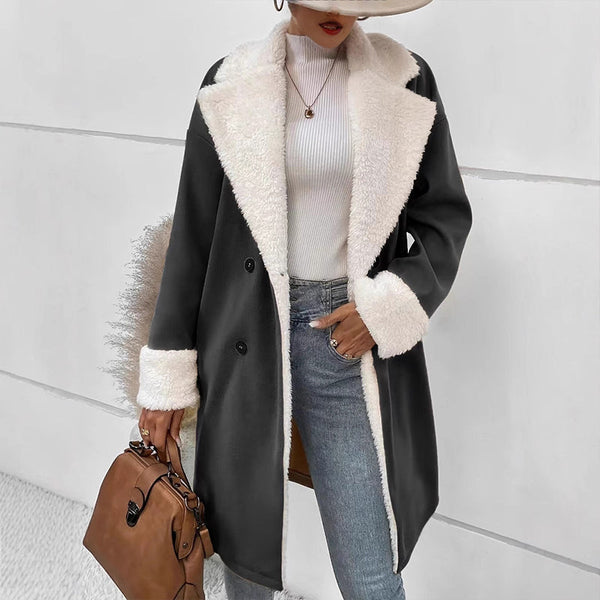 Lenkyna - Manteau Long Avec col et Poignets en Polaire