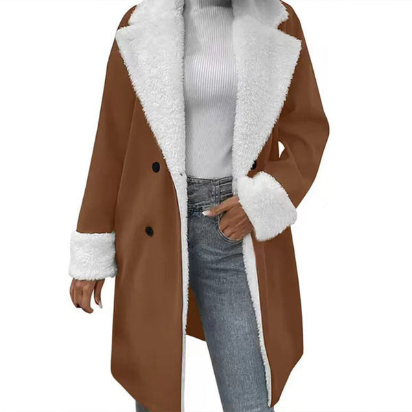 Lenkyna - Manteau Long Avec col et Poignets en Polaire