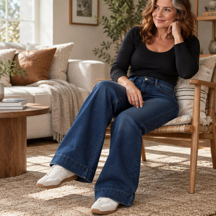 Naryna - Jean à Jambes Larges et Taille Haute