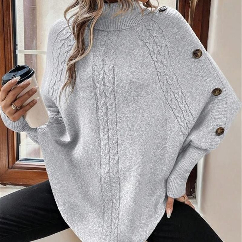 Rylee - Pull Cape Élégant À Col Montant Et Ourlet Asymétrique