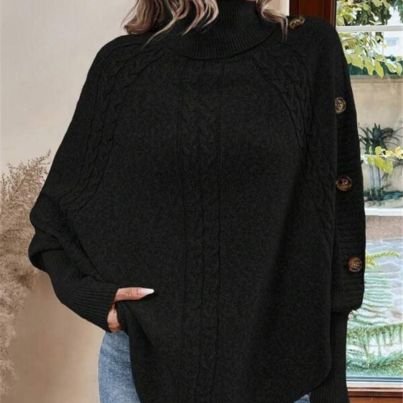 Rylee - Pull Cape Élégant À Col Montant Et Ourlet Asymétrique