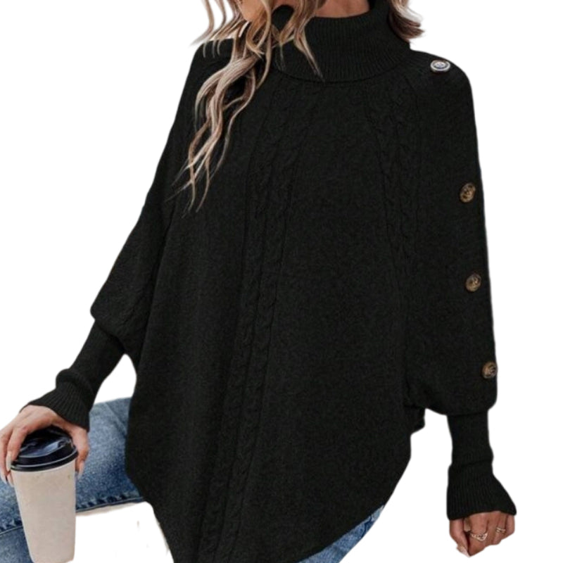 Rylee - Pull Cape Élégant À Col Montant Et Ourlet Asymétrique