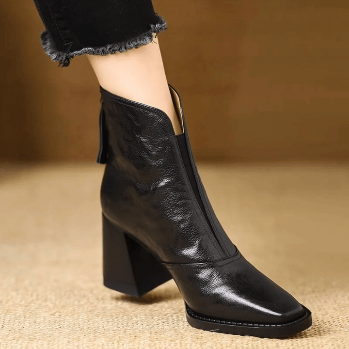 Cerise - Bottes en Cuir À Talon Moyen