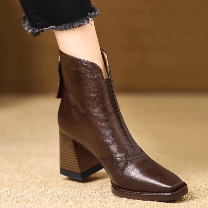 Cerise - Bottes en Cuir À Talon Moyen