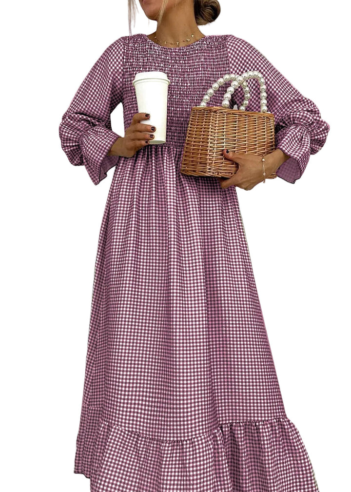 Helenee - Robe Longue À Carreaux Et Col Rond